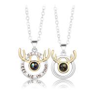 Couple Zinc Alloy Necklace, with brass chain, with 1.96inch extender chain, Antlers, plated, 2 pieces & for couple & hollow, 20mm, 18mm Approx 21.6 Inch 