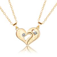 Couple Zinc Alloy Necklace, with brass chain & Wax Cord, with 1.96inch extender chain, Heart, plated, with magnetic & for couple & with rhinestone & hollow Approx 21.6 Inch 