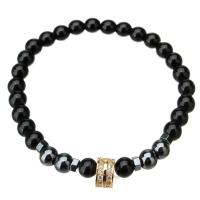 Hematite Bracelets, with Glass & Brass, gold color plated, polished & Unisex & micro pave cubic zirconia, black Approx 7.08 Inch 