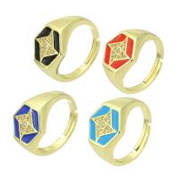 Cubic Zirconia Micro Pave Brass Finger Ring, gold color plated, micro pave cubic zirconia & enamel 