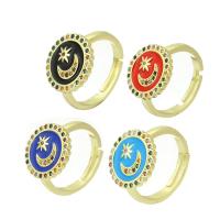 Cubic Zirconia Micro Pave Brass Finger Ring, gold color plated, micro pave cubic zirconia & enamel 