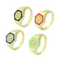 Brass Open Finger Ring, gold color plated, micro pave cubic zirconia & enamel 13mm, US Ring 