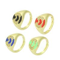 Brass Open Finger Ring, gold color plated, micro pave cubic zirconia & enamel 13mm, US Ring 