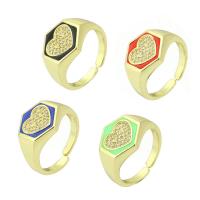 Cubic Zirconia Micro Pave Brass Finger Ring, gold color plated, micro pave cubic zirconia & enamel 13mm 