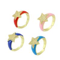 Cubic Zirconia Micro Pave Brass Finger Ring, Star, gold color plated, micro pave cubic zirconia & enamel 13mm 