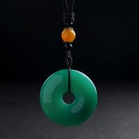 Green Calcedony Sweater Necklace, with Nylon Cord & Yellow Agate & Lampwork & Zinc Alloy, Unisex Approx 27.56 Inch 