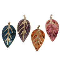 Agate Brass Pendants, with Agate, Leaf 