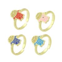 Brass Cuff Finger Ring, gold color plated, Adjustable & micro pave cubic zirconia & enamel US Ring 