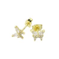 Brass Stud Earring, Butterfly, gold color plated, Adjustable & micro pave cubic zirconia 