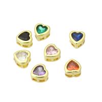 Cubic Zirconia Micro Pave Brass Beads, Heart, gold color plated, micro pave cubic zirconia 