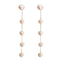 Freshwater Pearl Brass Earring, with Brass, plated & for woman 