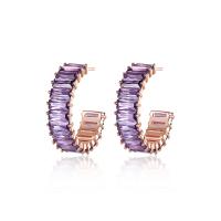 Brass Stud Earring, plated, micro pave cubic zirconia & for woman 