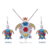 Enamel Zinc Alloy Jewelry Sets, earring & necklace, with Seedbead, Turtle, Unisex (necklace) (earrings) 
