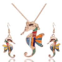 Enamel Zinc Alloy Jewelry Sets, earring & necklace, with Seedbead, Seahorse, Unisex (necklace) (earrings) cm 