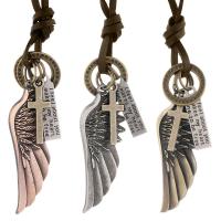 Zinc Alloy Necklace, with cowhide cord & Iron, Wing Shape, handmade, fashion jewelry & for woman cm 