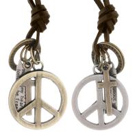Zinc Alloy Necklace, with cowhide cord & Iron, Peace Logo, handmade, fashion jewelry & Unisex 30mm cm 