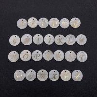 White Shell Pendants, Flat Round, polished, letters are from A to Z white, 15mm 