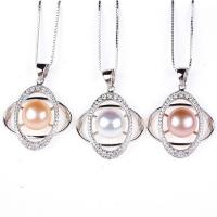 Cultured Pearl Sterling Silver Pendants, 925 Sterling Silver, with Freshwater Pearl, with rhinestone 