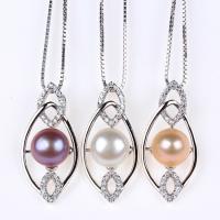 Cultured Pearl Sterling Silver Pendants, 925 Sterling Silver, with Freshwater Pearl, with rhinestone 