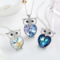 Crystal Necklace, 925 Sterling Silver, with CRYSTALLIZED™, with 1.97Inch extender chain, Owl, platinum plated, faceted Approx 15.75 Inch 