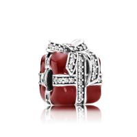Zinc Alloy European Large Hole Beads, gift shape, enamel & with rhinestone, red 