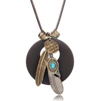 Zinc Alloy Necklace, with turquoise & Wax Cord & Wood, plated, fashion jewelry & Unisex cm 
