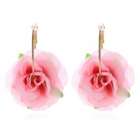 Zinc Alloy Rhinestone Hoop Earring, with Cloth, fashion jewelry & for woman, pink 