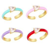 Cubic Zirconia Micro Pave Brass Finger Ring, Heart, gold color plated, fashion jewelry & micro pave cubic zirconia & enamel 5mm 