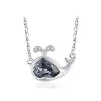 Crystal Necklace, 925 Sterling Silver, with CRYSTALLIZED™, with 1.97Inch extender chain, Whale, platinum plated, faceted, dark grey Approx 15.75 Inch 