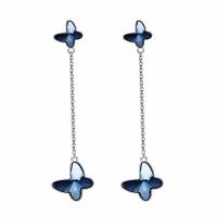 Crystal Drop Earring, 925 Sterling Silver, with CRYSTALLIZED™, sterling silver post pin, Butterfly, platinum plated, faceted, blue 