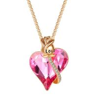 Crystal Necklace, Brass, with Cubic Zirconia & CRYSTALLIZED™, brass lobster clasp, with 1.97Inch extender chain, Heart, gold color plated, faceted, pink Approx 17.32 Inch 