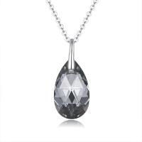 Crystal Necklace, 925 Sterling Silver, with CRYSTALLIZED™, with 1.97Inch extender chain, Teardrop, platinum plated, faceted, black Approx 15.75 Inch 