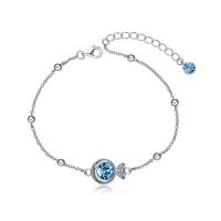 Austrian Crystal Bracelets, 925 Sterling Silver, with Austrian Crystal, sterling silver lobster clasp, with 1.5Inch extender chain, platinum plated, faceted, blue Approx 6.7 Inch 