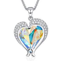 Crystal Necklace, 925 Sterling Silver, with CRYSTALLIZED™, with 1.97Inch extender chain, Heart, platinum plated, faceted Approx 15.75 Inch 