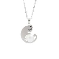 Sterling Silver Pearl Necklace, 925 Sterling Silver, with Freshwater Pearl, with 1.96inch extender chain, Cat, platinum plated, fashion jewelry & for woman 8.5mm Approx 15.7 Inch 