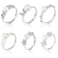 Cultured Freshwater Pearl Finger Ring, 925 Sterling Silver, with Freshwater Pearl, platinum plated & for woman, US Ring 