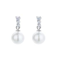 Sterling Silver Pearl Drop Earring, 925 Sterling Silver, with Shell Pearl, plated, micro pave cubic zirconia & for woman 