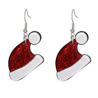 Weihnachten Ohrringe, Kunststoff, mit Zinklegierung, Weihnachtsmütze, Weihnachts-Design & für Frau, rot, 38x51mm, verkauft von Paar