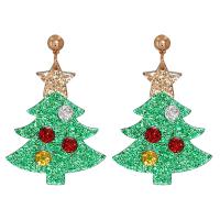 Рождество Серьги, канифоль, с цинковый сплав, Рождественская елка, плакирован золотом, Рождественский дизайн & Женский, зеленый продается Пара