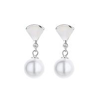 Sterling Silver Pearl Drop Earring, 925 Sterling Silver, with Shell Pearl, plated & for woman & with rhinestone 
