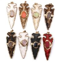 Gemstone Brass Pendants, Natural Stone, with Ice Quartz Agate & Brass, arrowhead, gold color plated, Unisex 