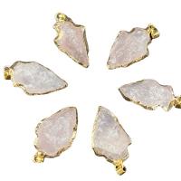 Natural Quartz Pendants, Rose Quartz, with Brass, arrowhead, gold color plated, Unisex, pink, 28-30mmx16mm 