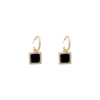 Cubic Zircon Brass Earring, real gold plated, fashion jewelry & for woman & with cubic zirconia, black 