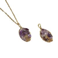 Gemstone Chip Necklaces, Natural Stone, with Brass & Iron & Zinc Alloy, gold color plated 10-22mmx30-60mm Approx 14.96 Inch 