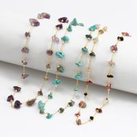 Gemstone Chip Necklaces, Brass, with Gemstone, with 1.97 extender chain, gold color plated, fashion jewelry .13 Inch 