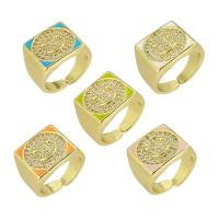 Brass Cuff Finger Ring, gold color plated, Adjustable & micro pave cubic zirconia & enamel 