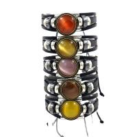 Cats Eye Bracelets, PU Leather, with zinc alloy bead & Cats Eye, polished, Adjustable & Unisex Approx 7.08 Inch 