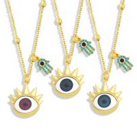 Evil Eye Jewelry Necklace, Brass, with Resin, with 1.97 extender chain, gold color plated, micro pave cubic zirconia & enamel .72 Inch 