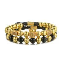 Cubic Zirconia Micro Pave Brass Bracelet, with Snowflake Obsidian, Crown, gold color plated, Unisex & micro pave cubic zirconia, 8mm, 12mm Approx 6.3-11 Inch 