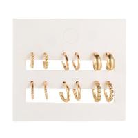 Zinc Alloy Rhinestone Stud Earring, gold color plated, 6 pieces & for woman & with rhinestone, 12mm, 16mm 
